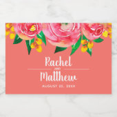 Roze en Geel Bloemen Waterverf Mini Sparkling Wijnetiket (Enkel label)