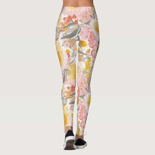  roze en geel bloemmotief leggings (Achterkant)