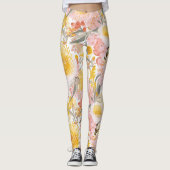  roze en geel bloemmotief leggings (Voorkant)