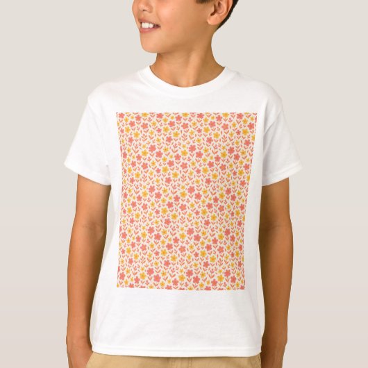Roze en geel bloempatroon t-shirt (Voorkant)