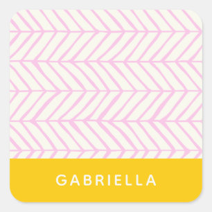 Roze en geel Chevron Line Pattern, gepersonaliseer Vierkante Sticker