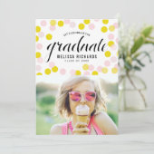 Roze en Geel Confetti Stippen Foto Afstuderen Kaart (Staand voorkant)