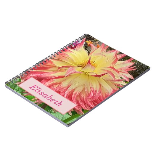 Roze en Geel Dahlia Spiral Notitieboek (Linkerzijde)