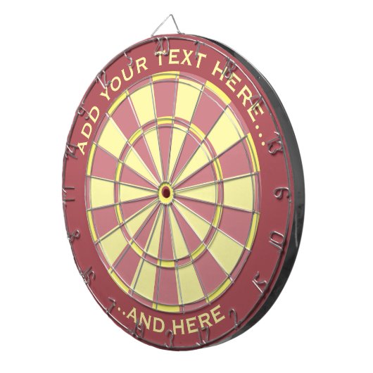 Roze en geel dartboard met aangepaste tekst dartbord (Voorkant Rechts)