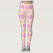 Roze en geel Elegant Diamond Patroon Leggings (Voorkant)