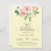 Roze en geel Floral 80e verjaardag Kaart (Voorkant)