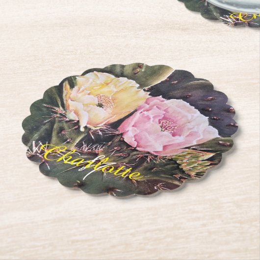 Roze en geel Floral Kartonnen Onderzetters (Gekanteld)