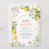 Roze en Geel | Floral Lemon Citrus Baby shower Kaart (Voorkant)