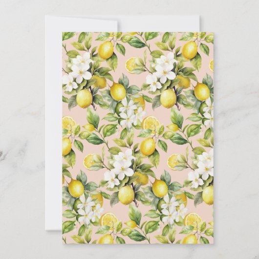 Roze en Geel | Floral Lemon Citrus Baby shower Kaart (Achterkant)