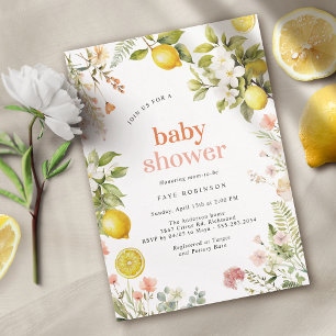 Roze en Geel   Floral Lemon Citrus Baby shower Kaart