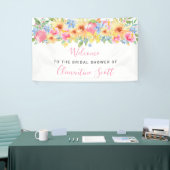 Roze en geel Floral Vrijgezellenfeest Welkom Spandoek (Beurs)