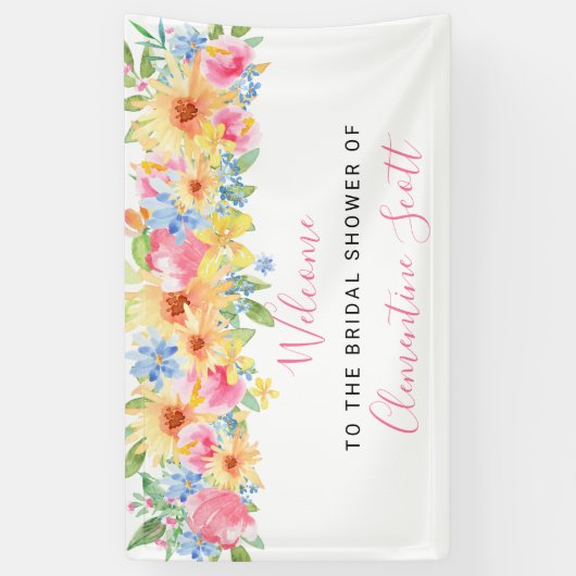 Roze en geel Floral Vrijgezellenfeest Welkom Spandoek (Verticaal)
