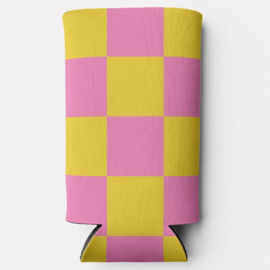 Roze en geel gebarsten patroon seltzer blikjeskoeler (Voorkant)