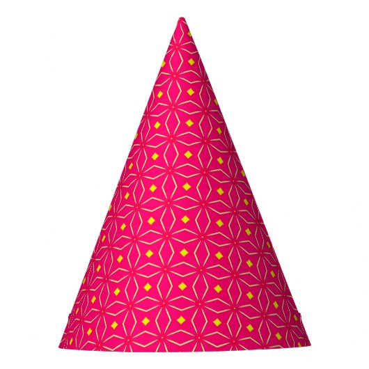 Roze en Geel Geometrische Print Party Pet Feesthoedjes (Voorkant)