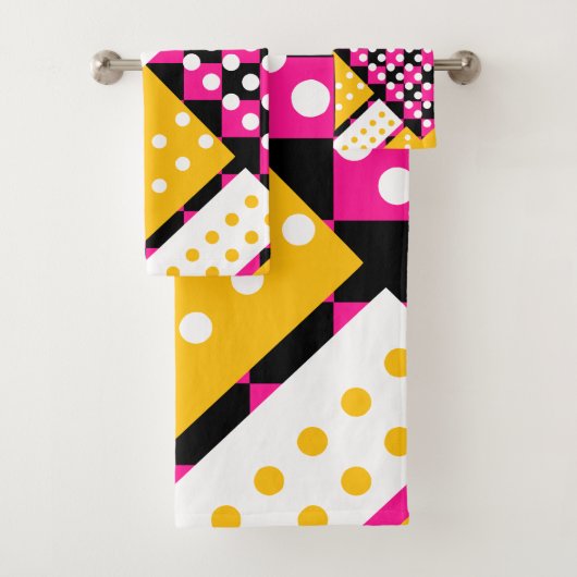 Roze en geel geruit bad handdoek (Insitu)