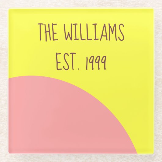 Roze en geel glazen onderzetter (Voorkant)