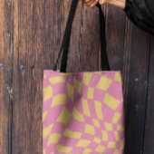 Roze en Geel Golvende Retro Geruit Crossbody Tas