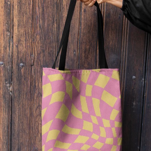 Roze en Geel Golvende Retro Geruit Crossbody Tas