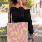 Roze en Geel Golvende Retro Geruit Crossbody Tas