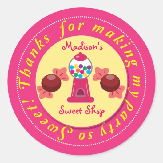 Roze en geel Gumball Sweet Shop sticker (Voorkant)