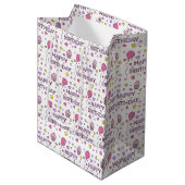 Roze en geel Happy Birthday Girl Medium Cadeauzakje (Voorkant Gekanteld)
