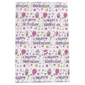 Roze en geel Happy Birthday Girl Medium Cadeauzakje (Voorkant)