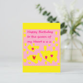 Roze en geel Happy Birthday Romantisch briefkaart (Staand voorkant)