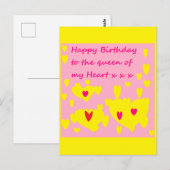 Roze en geel Happy Birthday Romantisch briefkaart (Voorkant / Achterkant)