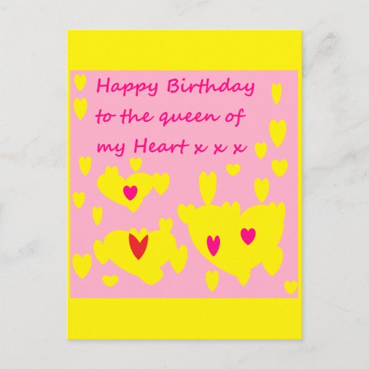 Roze en geel Happy Birthday Romantisch briefkaart (Voorkant)