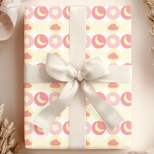 Roze en geel hemels Baby shower Cadeaupapier