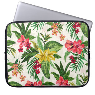 Roze en geel hibiscuspatroon laptop sleeve