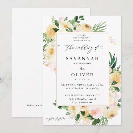 Roze en geel huwelijk 2 kaart (Voorkant / Achterkant)