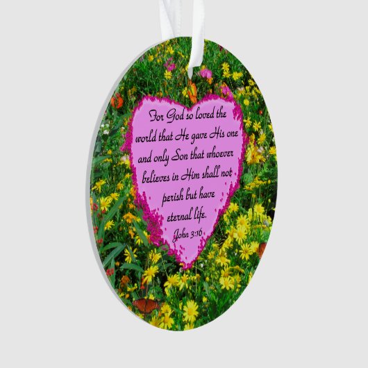 ROZE EN GEEL JOHN 3:16 BLOEMFOTO ORNAMENT (voorkant)