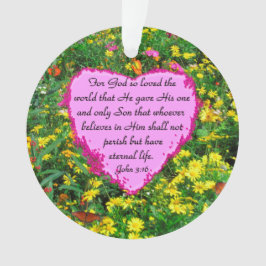 ROZE EN GEEL JOHN 3:16 BLOEMFOTO ORNAMENT