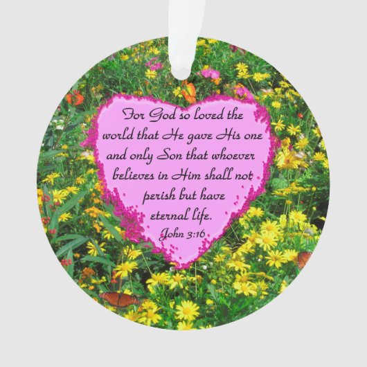 ROZE EN GEEL JOHN 3:16 BLOEMFOTO ORNAMENT (voorkant)