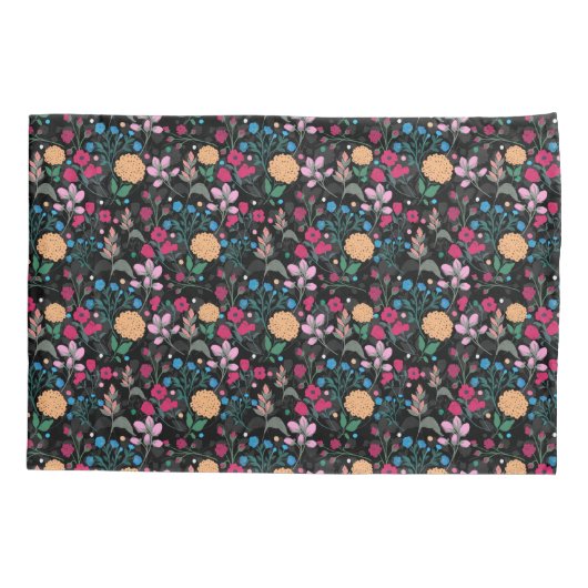 roze en geel, klein, Floral zwart design Kussensloop (Achterkant)