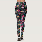  roze en geel, klein, Floral zwart design Leggings (Achterkant)