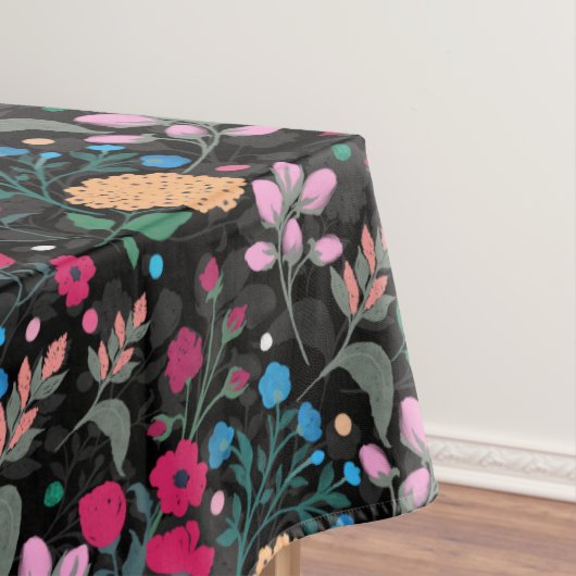  roze en geel, klein, Floral zwart design Tafelkleed (Voorbeeld)