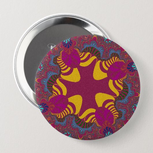 Roze en Geel Kruis Ronde Button 4,0 Cm (Voorkant /achterkant)