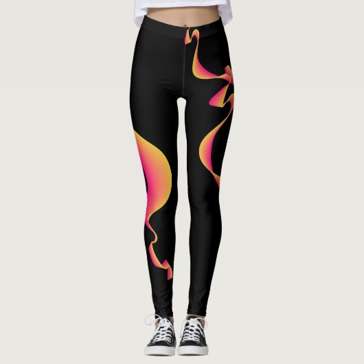 Roze en geel lint ontwerp op elke kleur leggings (Voorkant)