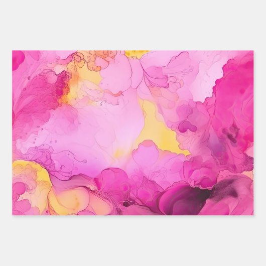 Roze en Geel Marmer Verpakking Papier Blad Set Inpakpapier Vel (Voorkant)
