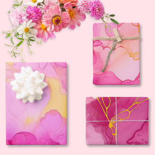 Roze en Geel Marmer Verpakking Papier Blad Set Inpakpapier Vel