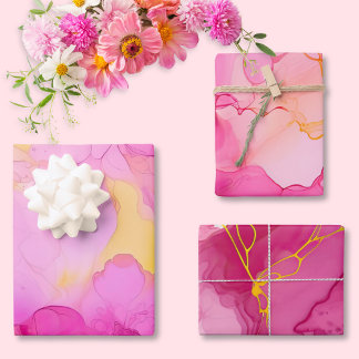 Roze en Geel Marmer Verpakking Papier Blad Set Inpakpapier Vel