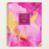 Roze en Geel Marmeren Douanenaam en Jaar Planner (Voorkant)