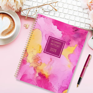 Roze en Geel Marmeren Douanenaam en Jaar Planner