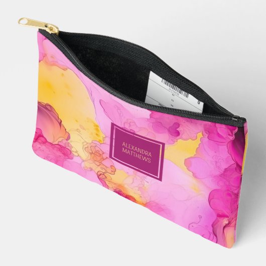 Roze en Geel Marmeren Douanenaam Etui (Open)