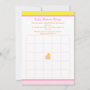 Roze en Geel Meisje Chick Baby shower Bingo Kaart