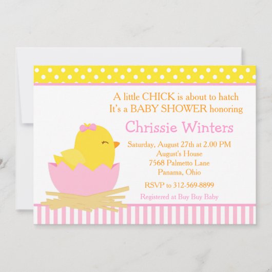 Roze en Geel Meisje Chick Baby shower Kaart (Voorkant)