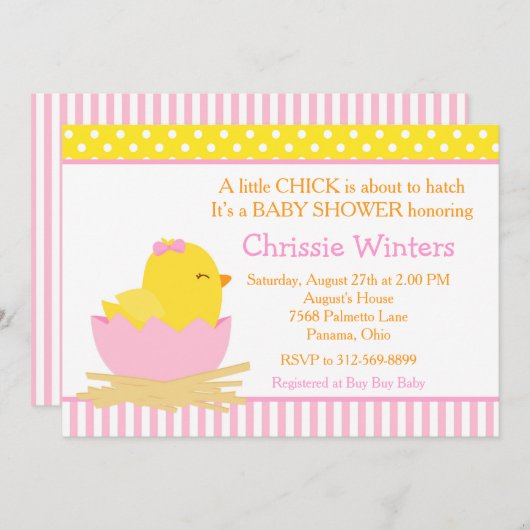 Roze en Geel Meisje Chick Baby shower Kaart (Voorkant / Achterkant)