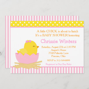 Roze en Geel Meisje Chick Baby shower Kaart
